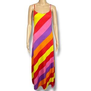 Derek Heart Womens Maxi Sundress Colorful Spiral Stripes Sleeveless Stretch Med